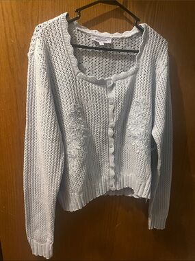 Celebrity Pink Light Blue Openwork Floral Cardigan